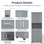 Armoire de rangement haute pour salle de bain avec panier à linge inclinable, tiroir et étagère réglable, meuble sur pied