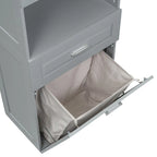 Armoire de rangement haute pour salle de bain avec panier à linge inclinable, tiroir et étagère réglable, meuble sur pied