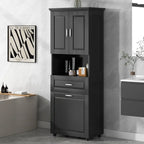 Armoire de rangement haute pour salle de bain avec panier à linge inclinable, tiroir et étagère réglable, meuble sur pied