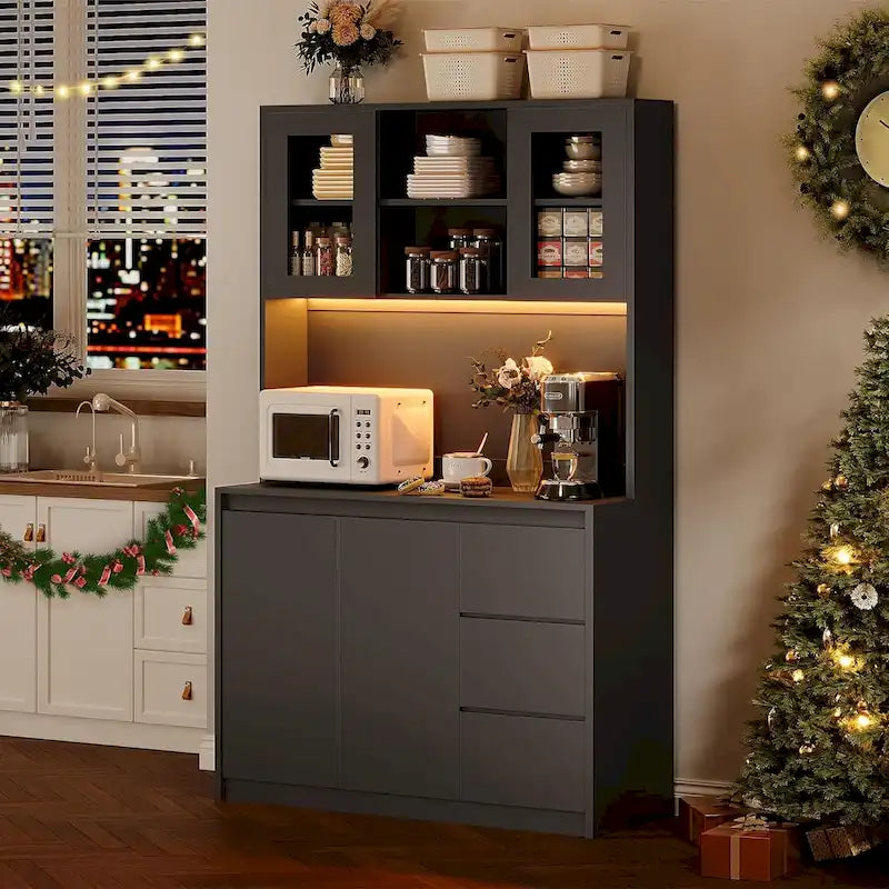 Armoire de rangement haute avec comptoir et éclairage LED