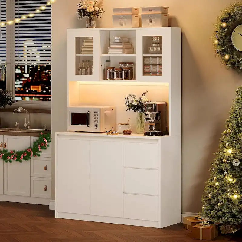 Tall Storage Cabinet with Countertop and LED Lights