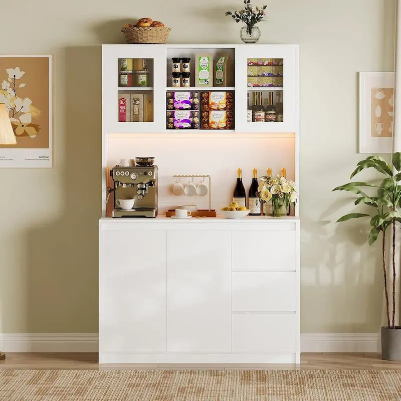 Armoire de rangement haute avec comptoir et éclairage LED