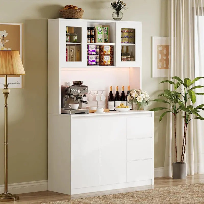 Armoire de rangement haute avec comptoir et éclairage LED