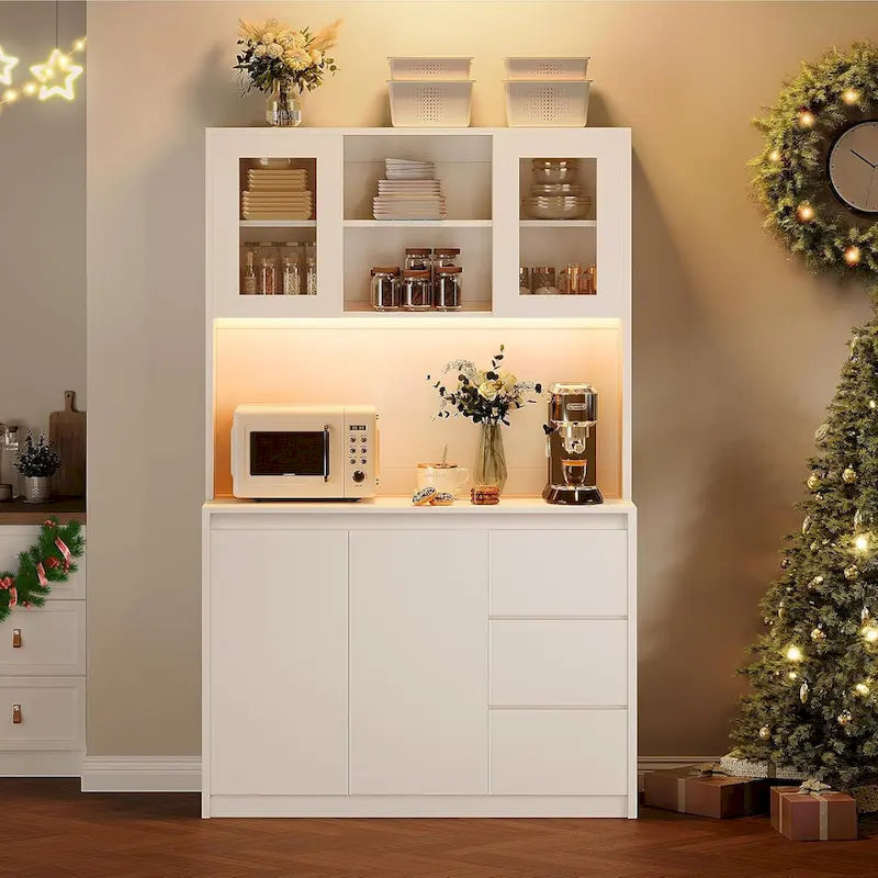 Armoire de rangement haute avec comptoir et éclairage LED