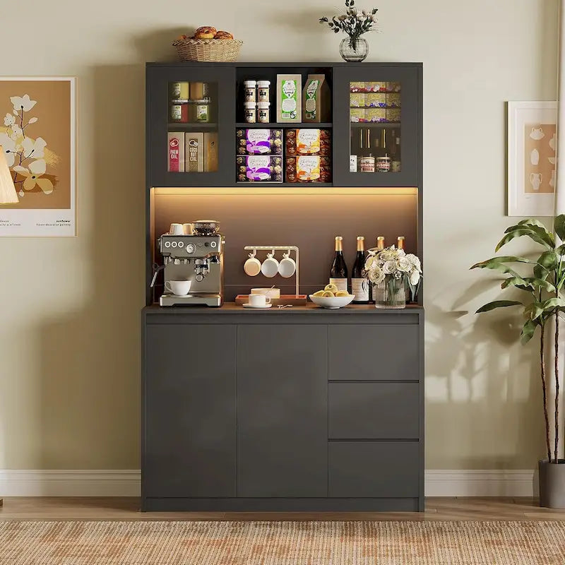 Armoire de rangement haute avec comptoir et éclairage LED