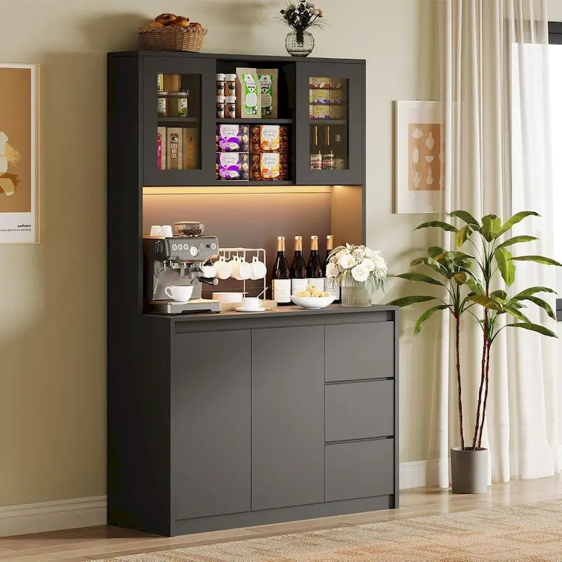 Armoire de rangement haute avec comptoir et éclairage LED