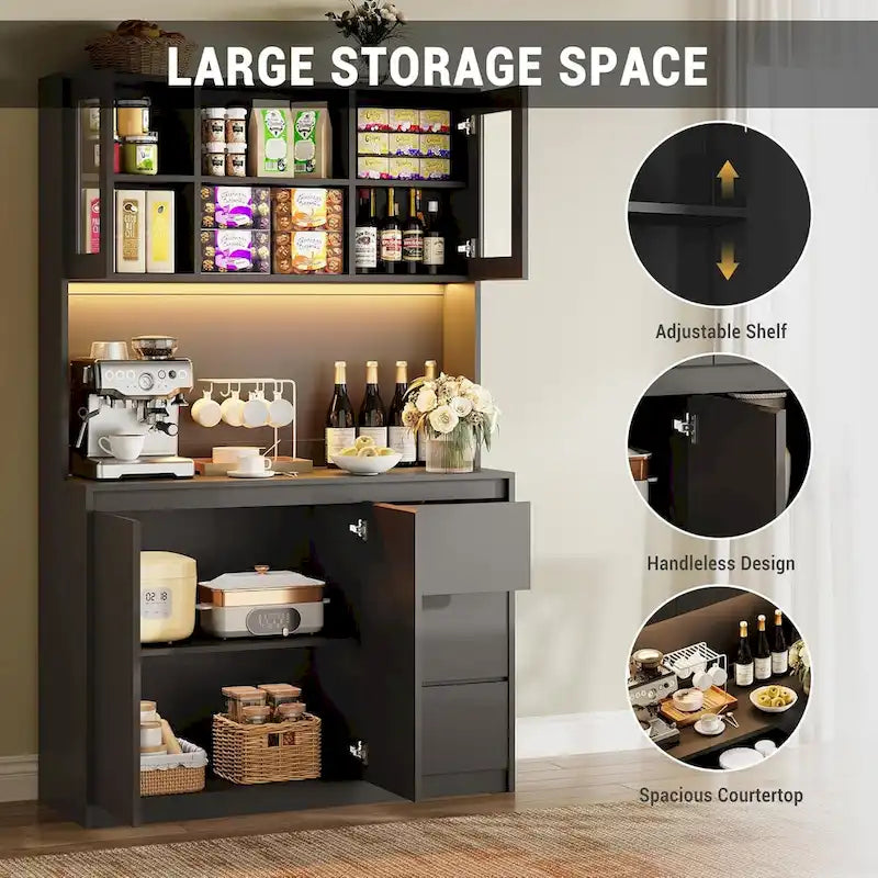 Armoire de rangement haute avec comptoir et éclairage LED