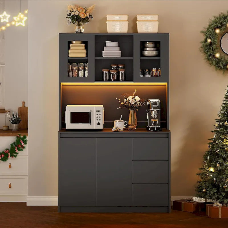 Armoire de rangement haute avec comptoir et éclairage LED
