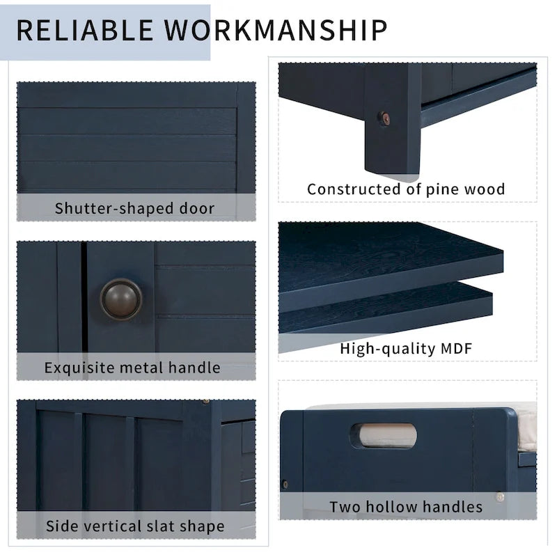 Banc de rangement en bois avec 3 portes à persiennes et coffre de rangement rabattable, banc à chaussures d'entrée avec étagères réglables