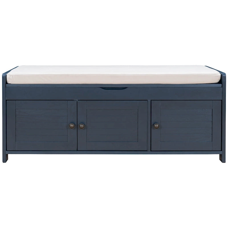 Banc de rangement en bois avec 3 portes à persiennes et coffre de rangement rabattable, banc à chaussures d'entrée avec étagères réglables