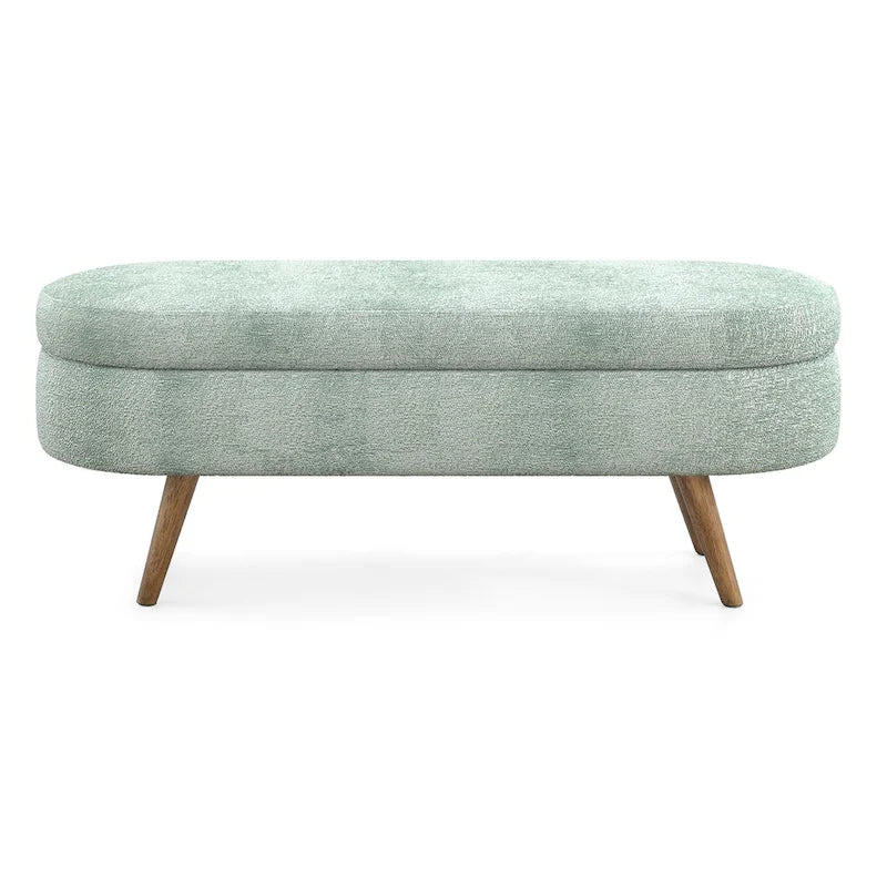 Banc de rangement ovale, recouvert de tissu, avec pieds en bois d'hévéa, pour chambre, entrée ou salon (43,5 x 16 x 16)
