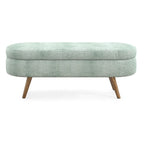 Banc de rangement ovale, recouvert de tissu, avec pieds en bois d'hévéa, pour chambre, entrée ou salon (43,5 x 16 x 16)