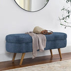 Banc de rangement ovale, recouvert de tissu, avec pieds en bois d'hévéa, pour chambre, entrée ou salon (43,5 x 16 x 16)