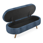 Banc de rangement ovale, recouvert de tissu, avec pieds en bois d'hévéa, pour chambre, entrée ou salon (43,5 x 16 x 16)