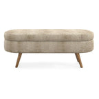 Banc de rangement ovale, recouvert de tissu, avec pieds en bois d'hévéa, pour chambre, entrée ou salon (43,5 x 16 x 16)