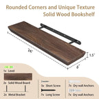 Ensemble de 2 étagères flottantes de 61 cm (24 pouces) de hauteur et de 15 cm (6 pouces) de profondeur, en bois, pour salle de bain, cuisine, salon ou chambre.