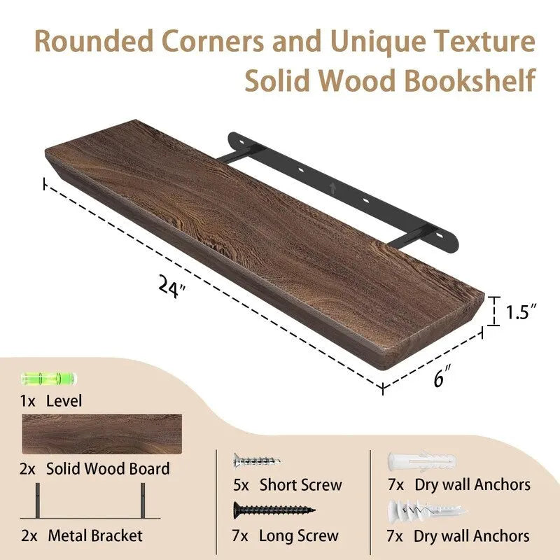 Ensemble de 2 étagères flottantes de 61 cm (24 pouces) de hauteur et de 15 cm (6 pouces) de profondeur, en bois, pour salle de bain, cuisine, salon ou chambre.