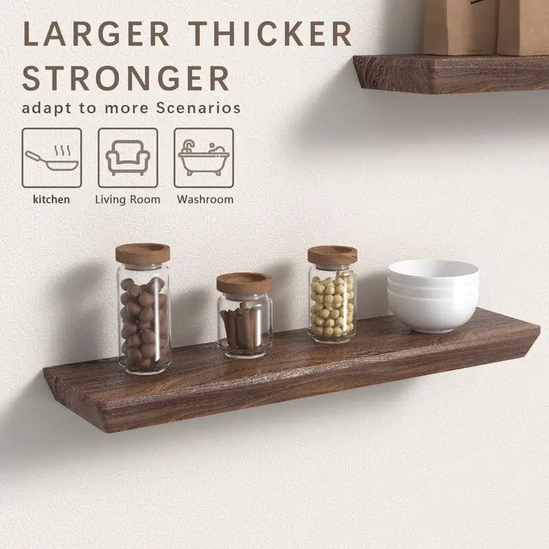 Ensemble de 2 étagères flottantes de 61 cm (24 pouces) de hauteur et de 15 cm (6 pouces) de profondeur, en bois, pour salle de bain, cuisine, salon ou chambre.