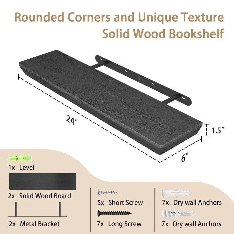 Ensemble de 2 étagères flottantes de 61 cm (24 pouces) de hauteur et de 15 cm (6 pouces) de profondeur, en bois, pour salle de bain, cuisine, salon ou chambre.