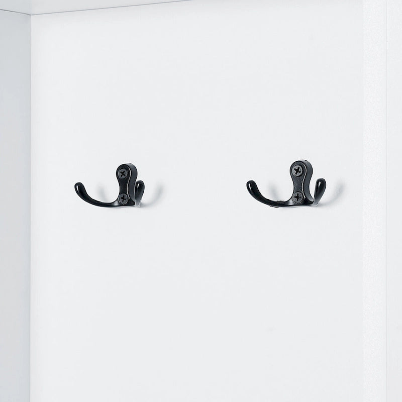 Armoire de rangement haute pour salle de bain avec deux crochets porte-serviettes, étagères réglables et porte à ouverture à gauche ou à droite