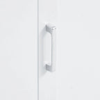 Armoire de rangement haute pour salle de bain avec deux crochets porte-serviettes, étagères réglables et porte à ouverture à gauche ou à droite