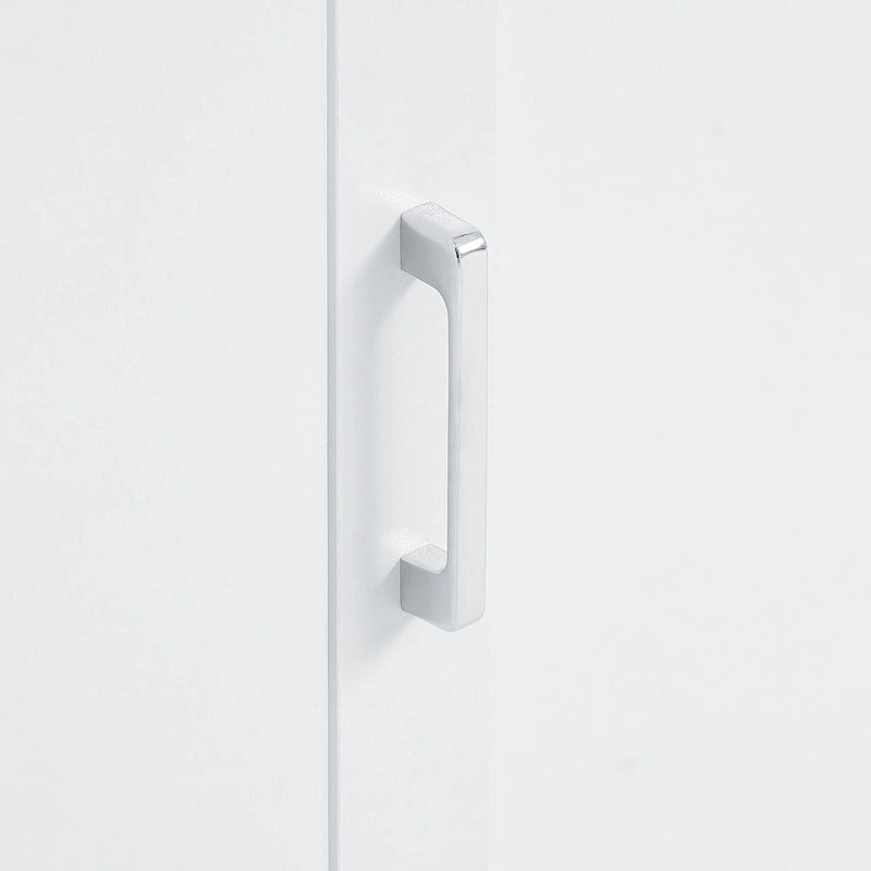 Armoire de rangement haute pour salle de bain avec deux crochets porte-serviettes, étagères réglables et porte à ouverture à gauche ou à droite