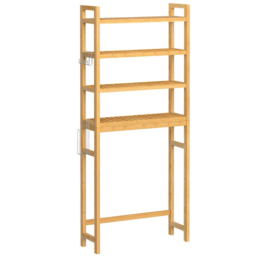 Étagère de rangement autoportante à 3 niveaux en osier, à placer au-dessus des toilettes, avec 3 niveaux d'étagère centrale réglables en hauteur.