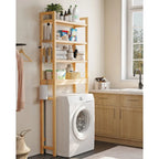 Étagère de rangement autoportante à 3 niveaux en osier, à placer au-dessus des toilettes, avec 3 niveaux d'étagère centrale réglables en hauteur.