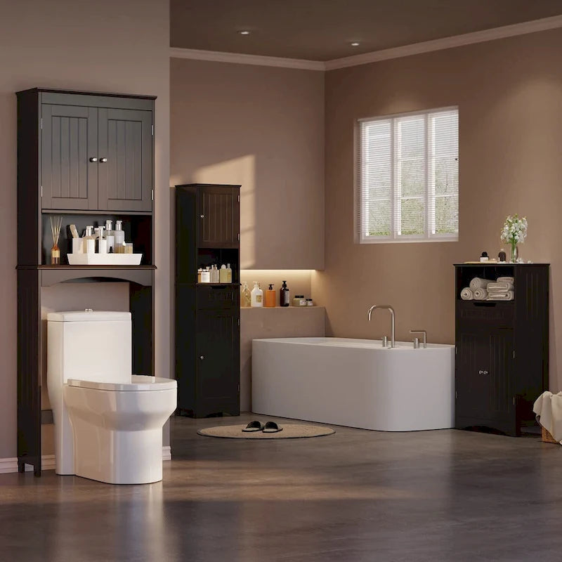 Meuble de rangement pour toilettes avec étagère réglable et double porte, étagère de toilette autoportante en bois plus haute