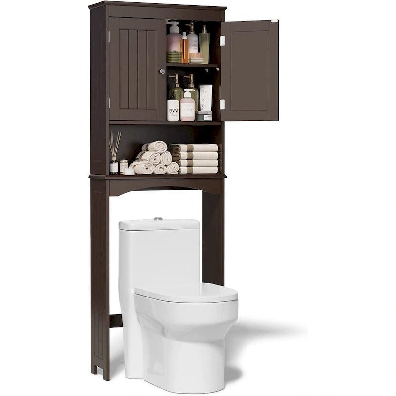 Meuble de rangement pour toilettes avec étagère réglable et double porte, étagère de toilette autoportante en bois plus haute