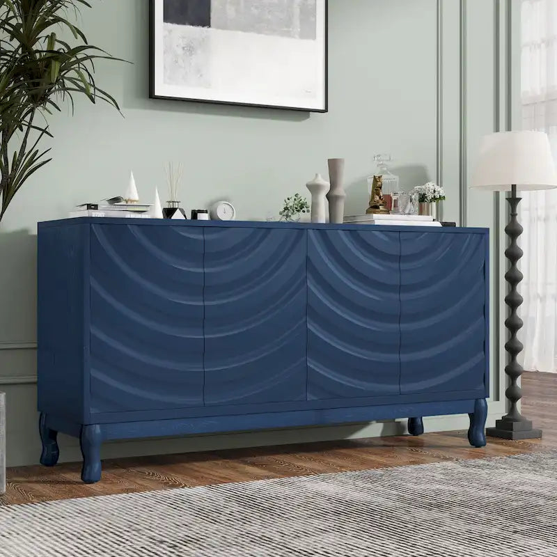 Arched Wavy Pattern Doors Elegant Sideboard with Adjustable Shelves