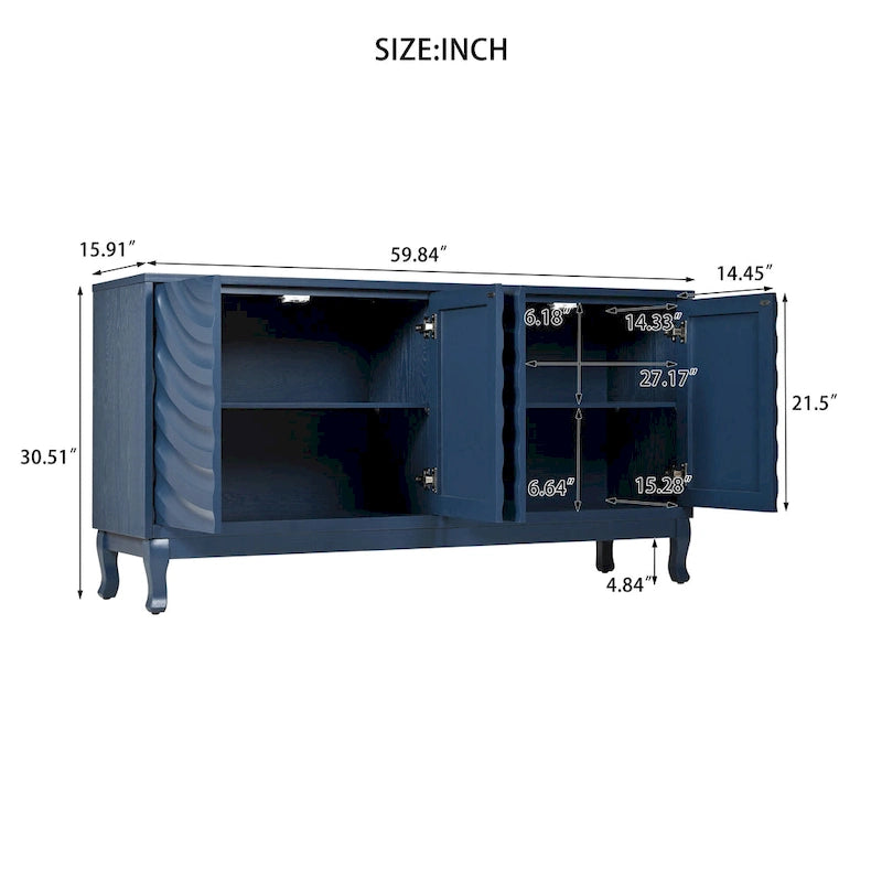 Buffet élégant avec portes cintrées à motif ondulé et étagères réglables