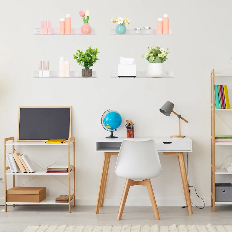 Étagères murales flottantes en acrylique transparent, idéales pour le rangement et l'organisation de la cuisine.