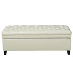 Banc coffre Rhya, similicuir ivoire, bois marron, 127 cm