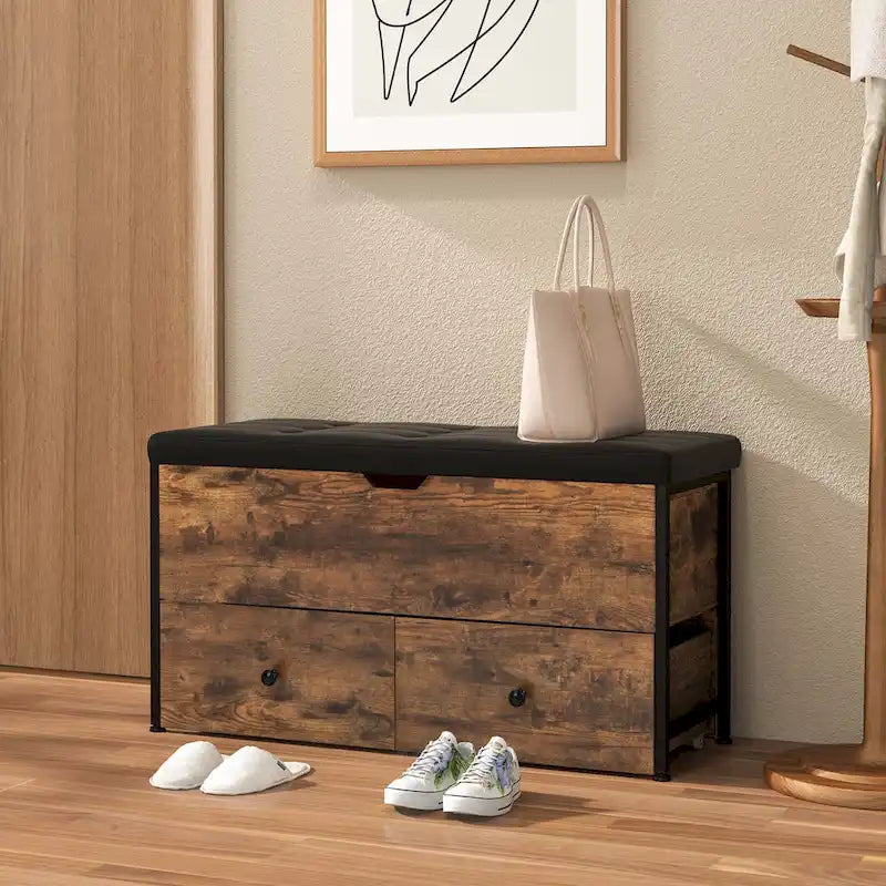 Coffre de rangement ottoman Costway avec couvercle rabattable et coffre en bois - Voir les détails