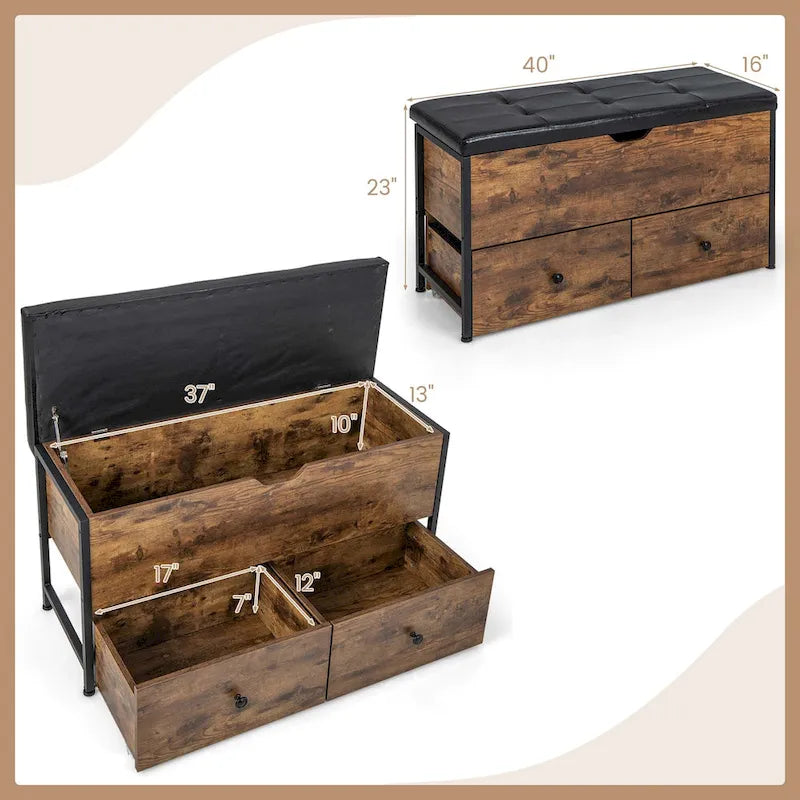 Coffre de rangement ottoman Costway avec couvercle rabattable et coffre en bois - Voir les détails