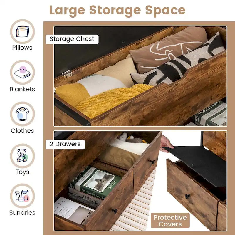 Coffre de rangement ottoman Costway avec couvercle rabattable et coffre en bois - Voir les détails