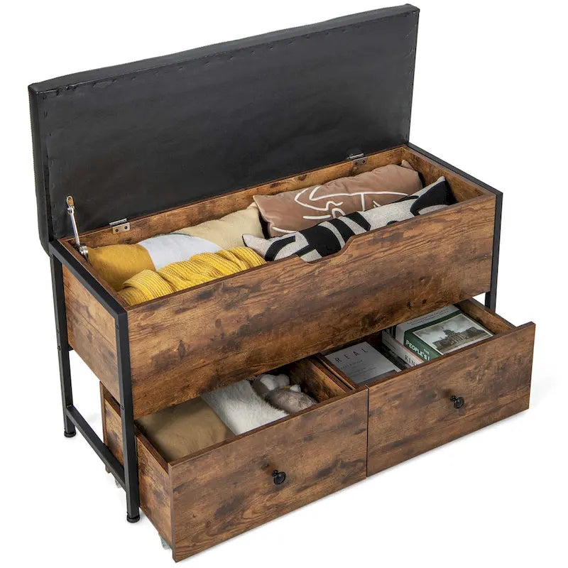 Coffre de rangement ottoman Costway avec couvercle rabattable et coffre en bois - Voir les détails