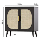 Meuble de rangement en rotin à 2 portes, meuble bar à café avec pieds en bois massif, buffet de cuisine avec étagère réglable