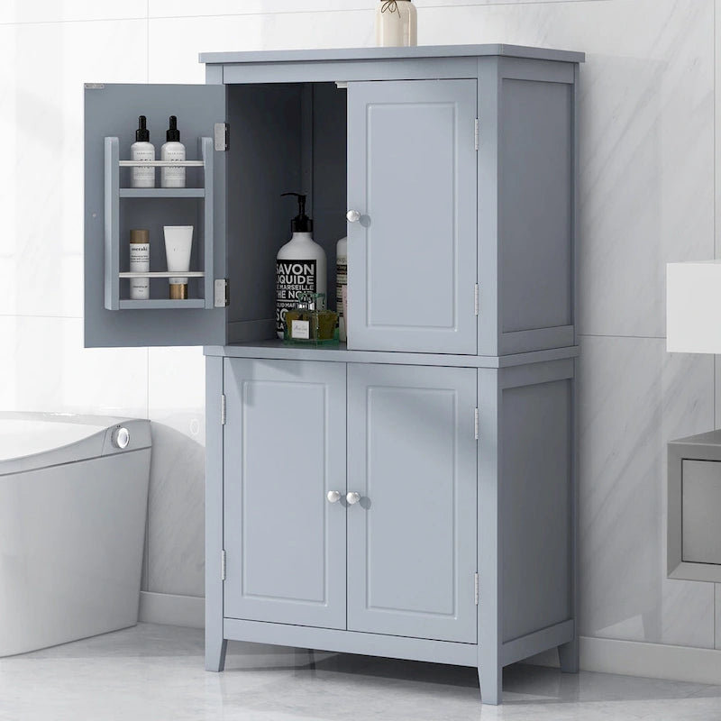 Elegant Bathroom Floor Storage Cabinet, Bathroom Storage Unit, Freestanding Cabinet with 4 Doors, Adjustable Shelves