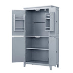 Meuble de rangement élégant pour salle de bain, meuble de rangement sur pied à 4 portes et étagères réglables.