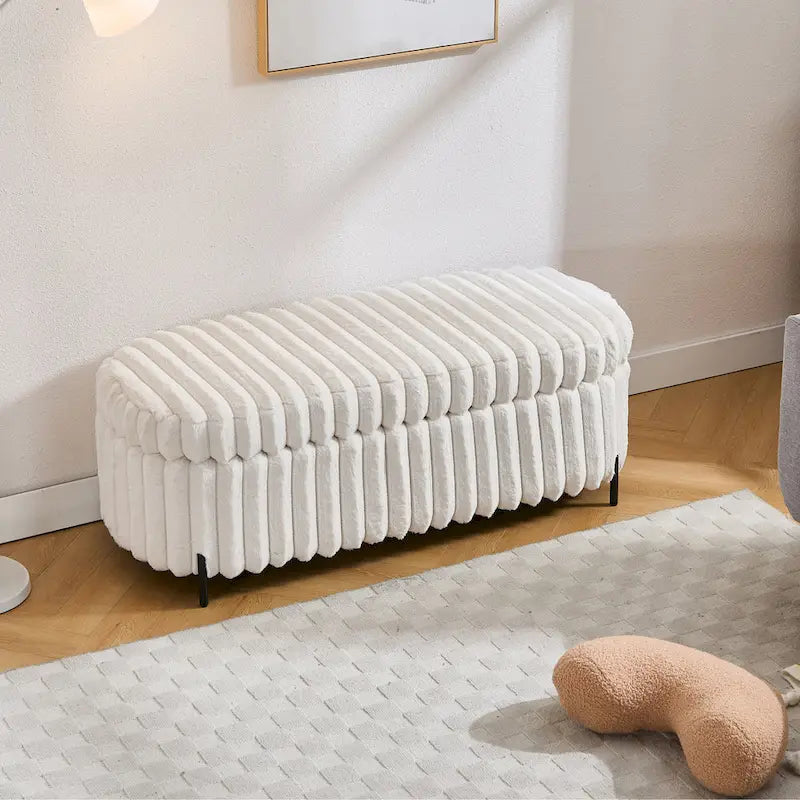 Pouf de rangement surdimensionné de 49,2 cm de large, repose-pieds/banc moderne avec pieds en métal