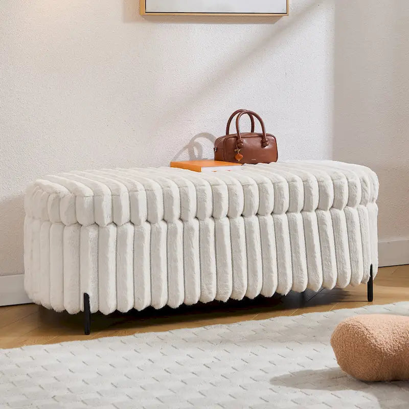 Pouf de rangement surdimensionné de 49,2 cm de large, repose-pieds/banc moderne avec pieds en métal