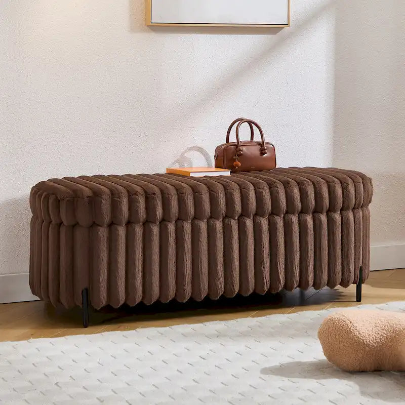 Pouf de rangement surdimensionné de 49,2 cm de large, repose-pieds/banc moderne avec pieds en métal