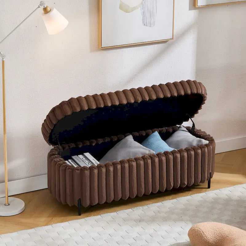 Pouf de rangement surdimensionné de 49,2 cm de large, repose-pieds/banc moderne avec pieds en métal