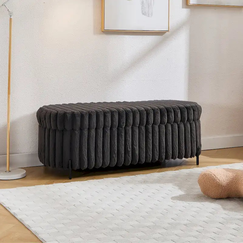 Pouf de rangement surdimensionné de 49,2 cm de large, repose-pieds/banc moderne avec pieds en métal