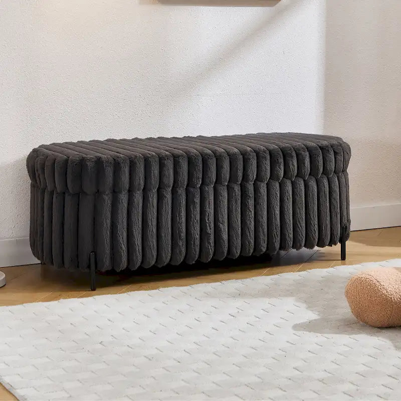Pouf de rangement surdimensionné de 49,2 cm de large, repose-pieds/banc moderne avec pieds en métal