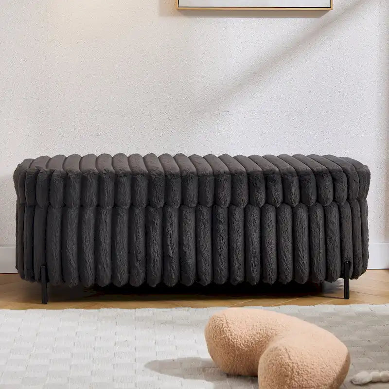 Pouf de rangement surdimensionné de 49,2 cm de large, repose-pieds/banc moderne avec pieds en métal