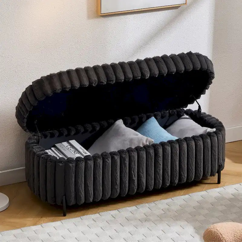 Pouf de rangement surdimensionné de 49,2 cm de large, repose-pieds/banc moderne avec pieds en métal