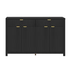 Wave-Patterned Sideboard Featuring 4 Doors, 2 Drawers & 3 Adjustable Shelves, Accented With Sleek Aluminum Arc Handles .